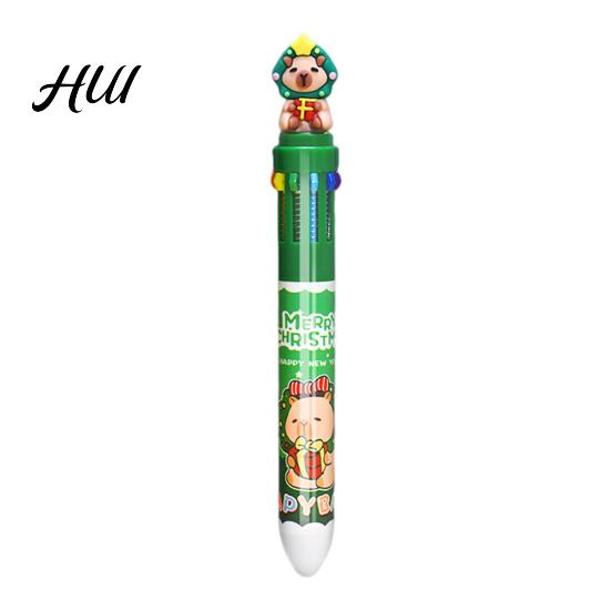 Colorful Retractable Pen Christmas Capybara Ballpoint 10 Color Cartoon Smooth Elk Snowmen Tree Multi-color Writing Festive Stationery Gift for