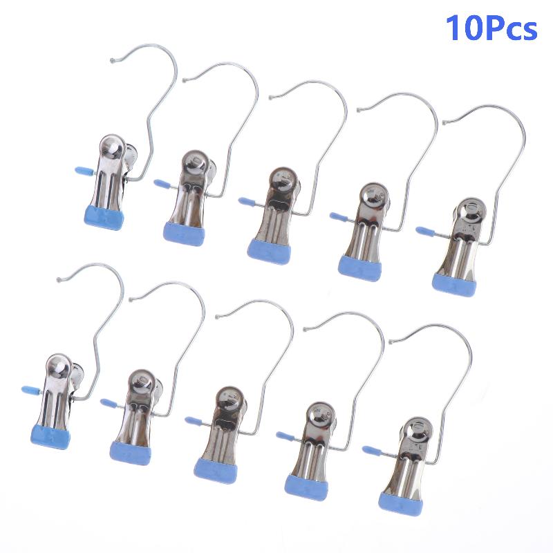 10Pcs Stainless Steel Clothes Pin With Hooks Laundry Clothes Pegs Hook Multifunctional Non Slip Hanging Clip For Socks Hats Pant