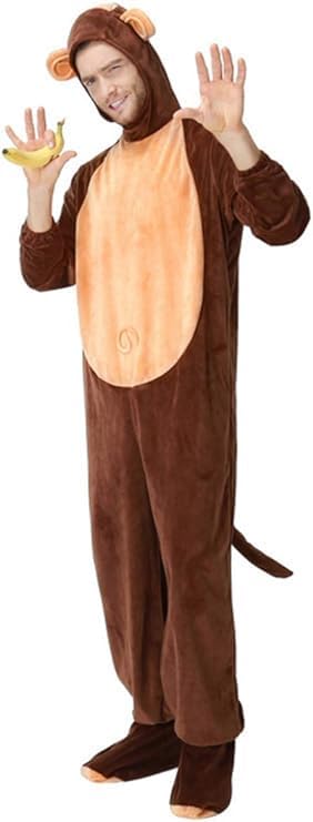Cute Monkey Cosplay Costume Adult Animal Stage Party Fluffy Flannel Winter Warm for Indoor Cold Unisex [fanituhan] Set, Pajamas, Kigurumi, Costume,