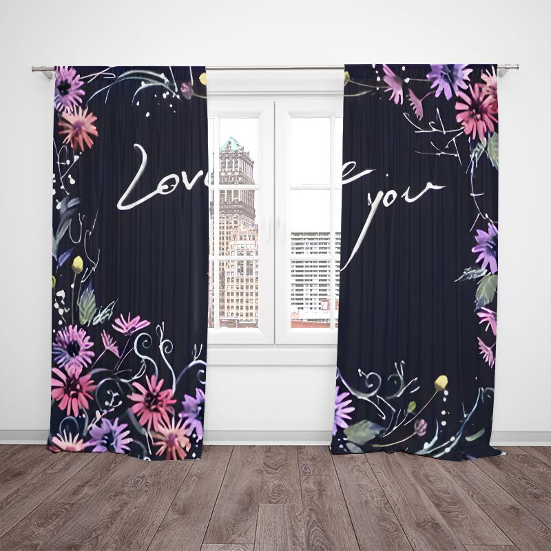 Elegant Valentine Day Love You Printed Curtain Polyester Material Suitable Bedroom Living Room Study Private Space Set Of 2 Made Washable Great Ready