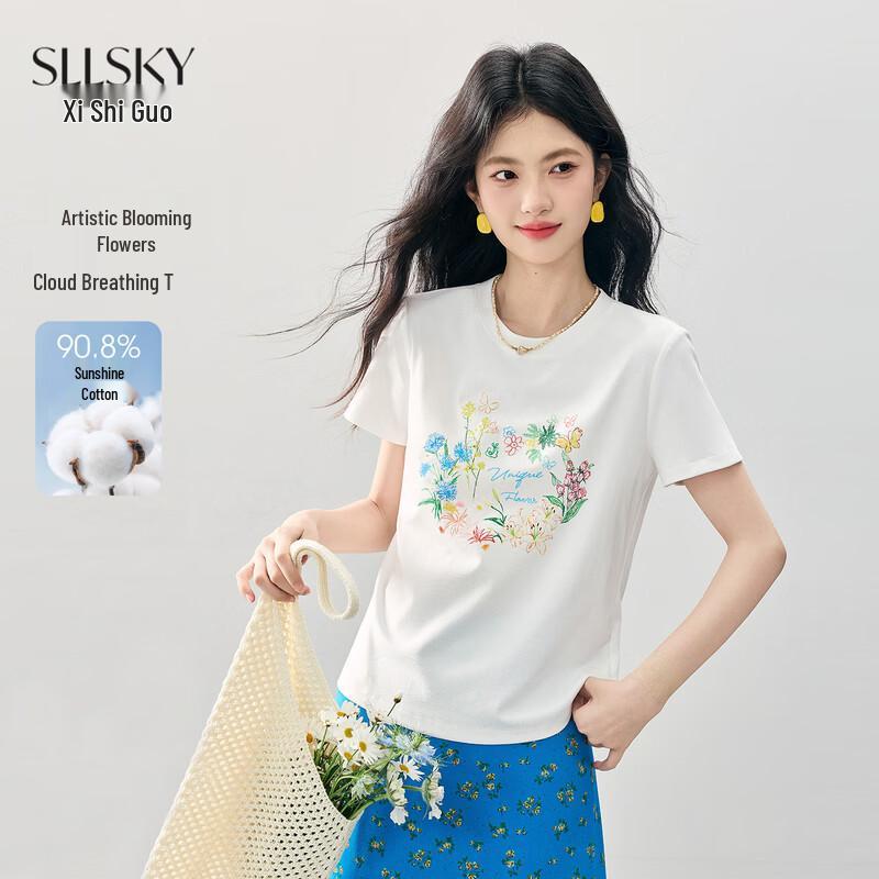 Sllsky Women s Artistic Print Cotton T-Shirt L