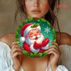 Vintage Santa Claus Teal Round Metal Wall Art Christmas Gift Cookies Holiday Decoration 7.8 Inch Indoor Home Office Party Decor