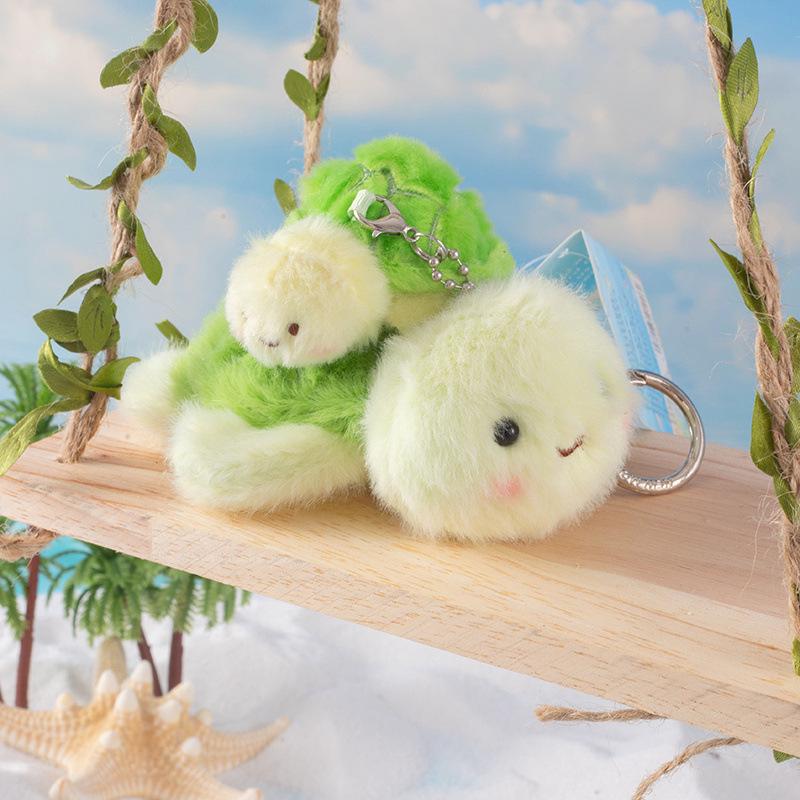 Mini Turtle & Nesting Crab Plush Keychain - Marine Life Parent-Child Doll Set