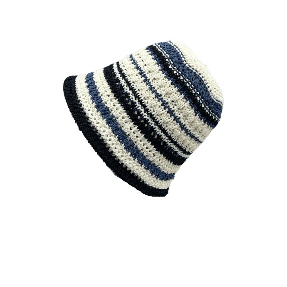 Colorful Knitted Bucket Hat Stripe Sun Protection Cap Elegant Sunshade Basin Cap  Women