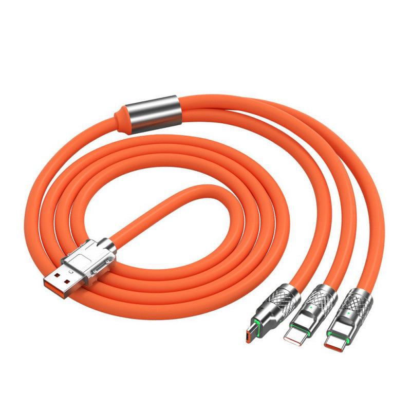 120W Zinc Alloy Fast Charging Cable: 3-in-1 for Apple, Huawei, Android Devices
