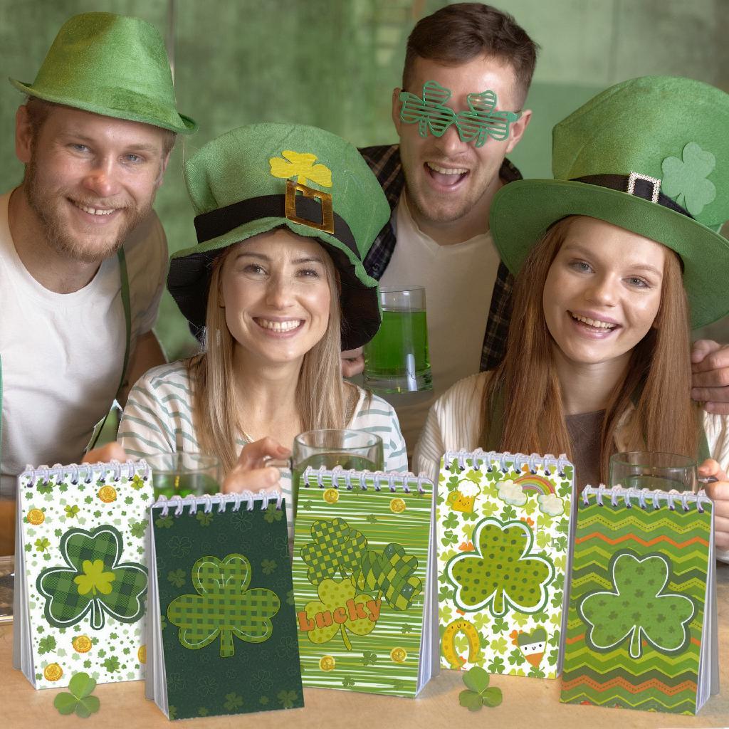8pcs St Patricks Day Spiral Notebook Pocket Mini Notepad Shamrock Memo Pad For Office School Student Gift Use