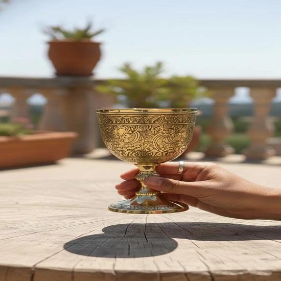 Embossed Brass Chalice Goblet With Velvet Gift Box Communion Cup Ornate Religious Wine Glass
