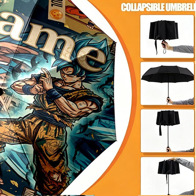 Custom Name Personalized Dragon Ball Z Print Umbrella, Auto Open Close, 8‑Rib Sturdy Frame, Commute Camping Hiking Use, Birthday Gift