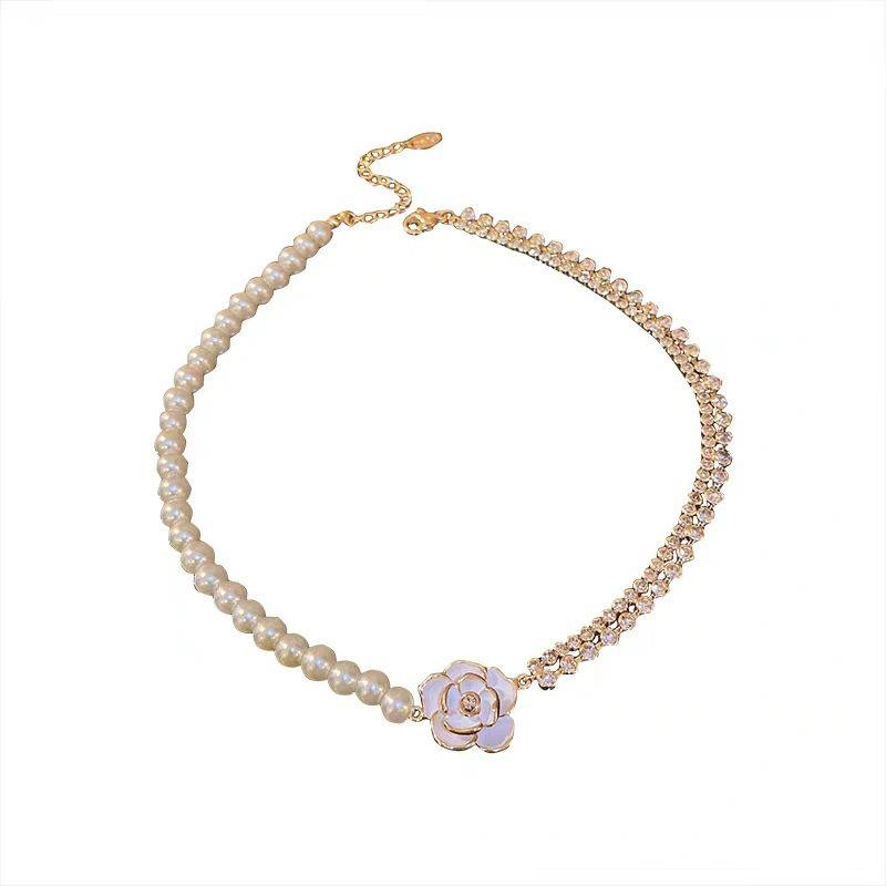 Camellia Love~ French Retro Camellia Pearl Necklace Women's Light Luxury Niche Design Clavicle