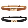 Adjustable Lychee Grain Leather Women's Belt with Retro Gold Buckle - Perfect for Suits & Dresses
