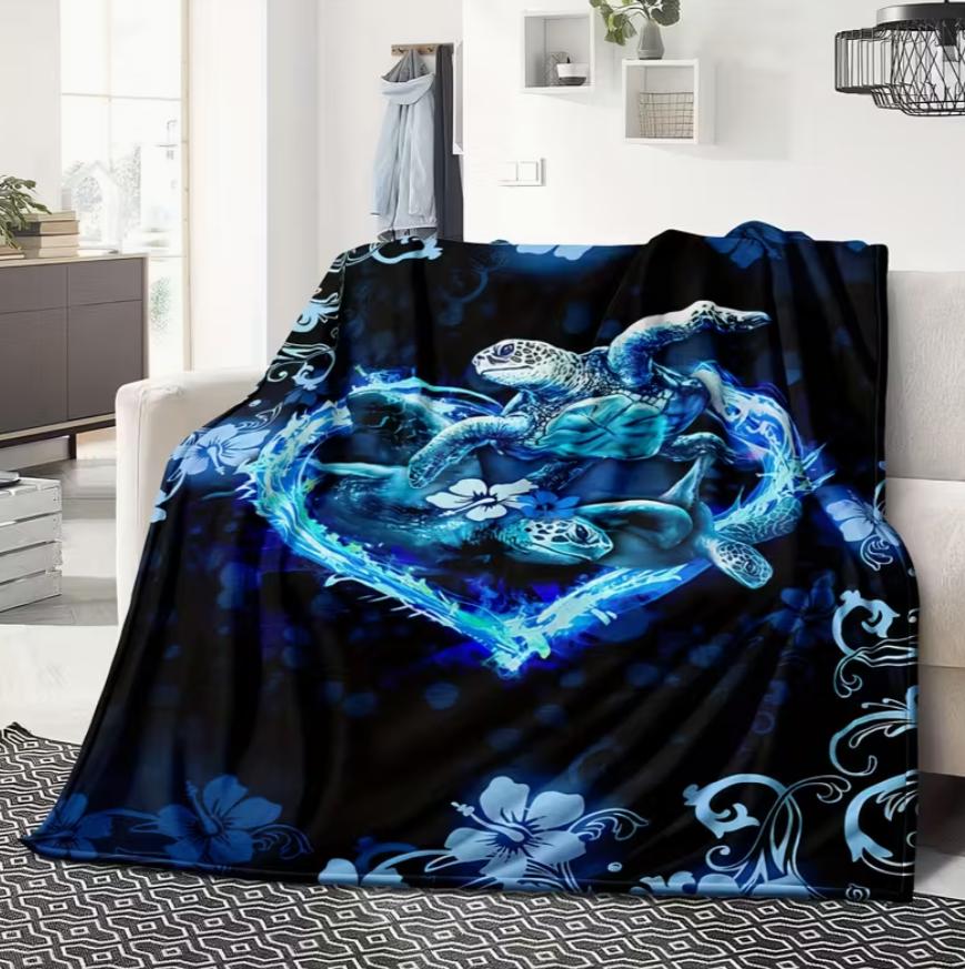 1pc Blue Sea Turtle Throw Blanket Bohemian Animal Cover for Couch Bed Sofa Office Camping Blankets