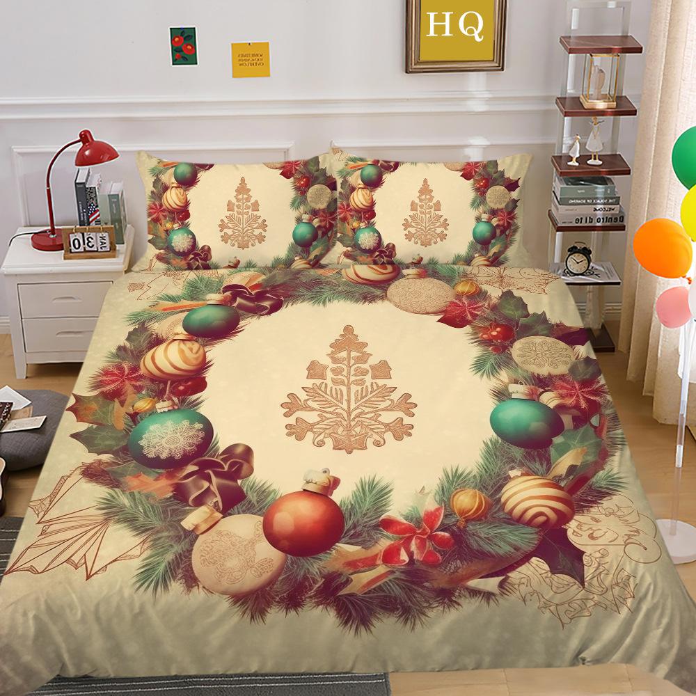 Christmas Digital Printing 3D Printing Polyester Pillowcase Quilt Cover Two or Three-piece Set Is Available