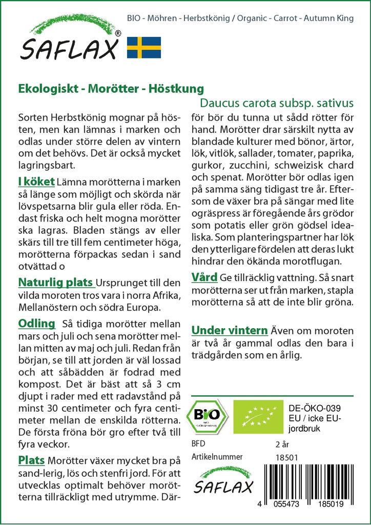 SAFLAX Garden In the Bag - Organic - Carrot - Autumn King - 1000 Seeds - With Substrate In a Fitting Stand Up Bag - Daucus Carota