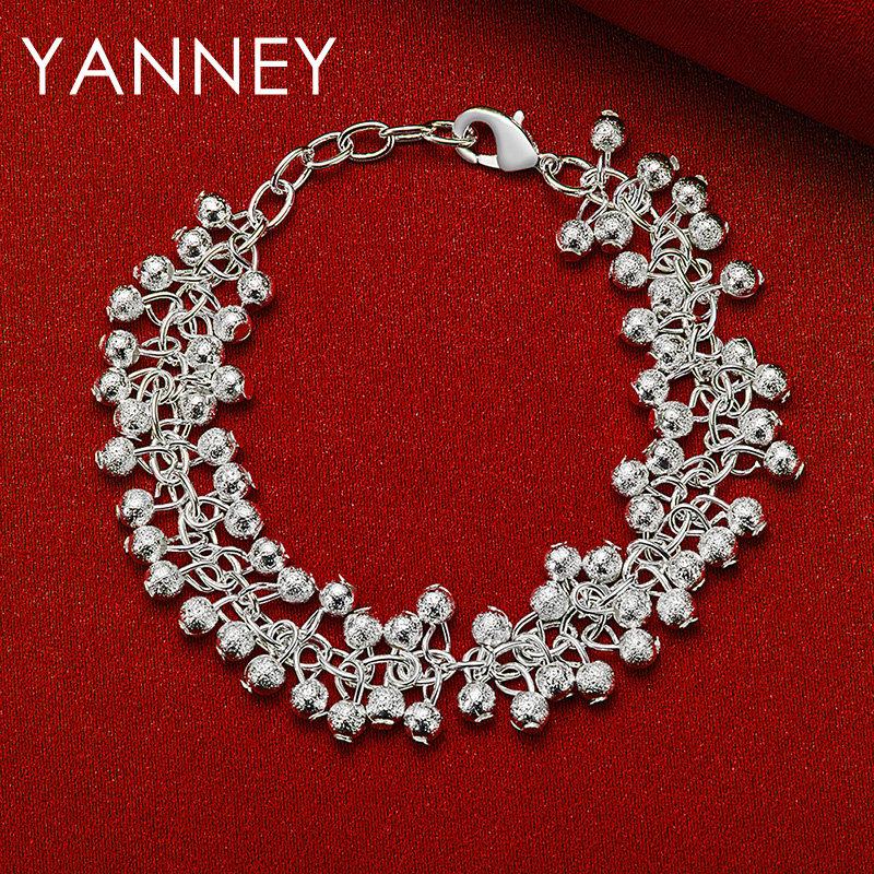 925 Sterling Silver 8-inch Delicate Frosted Beaded Bracelet for Women, Fashionable Wedding Party Jewelry Accessories