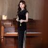 Black Velvet Sleeveless Long Cheongsam Dress 2026 Womens Elegant Modern Chinese Style Evening Gown