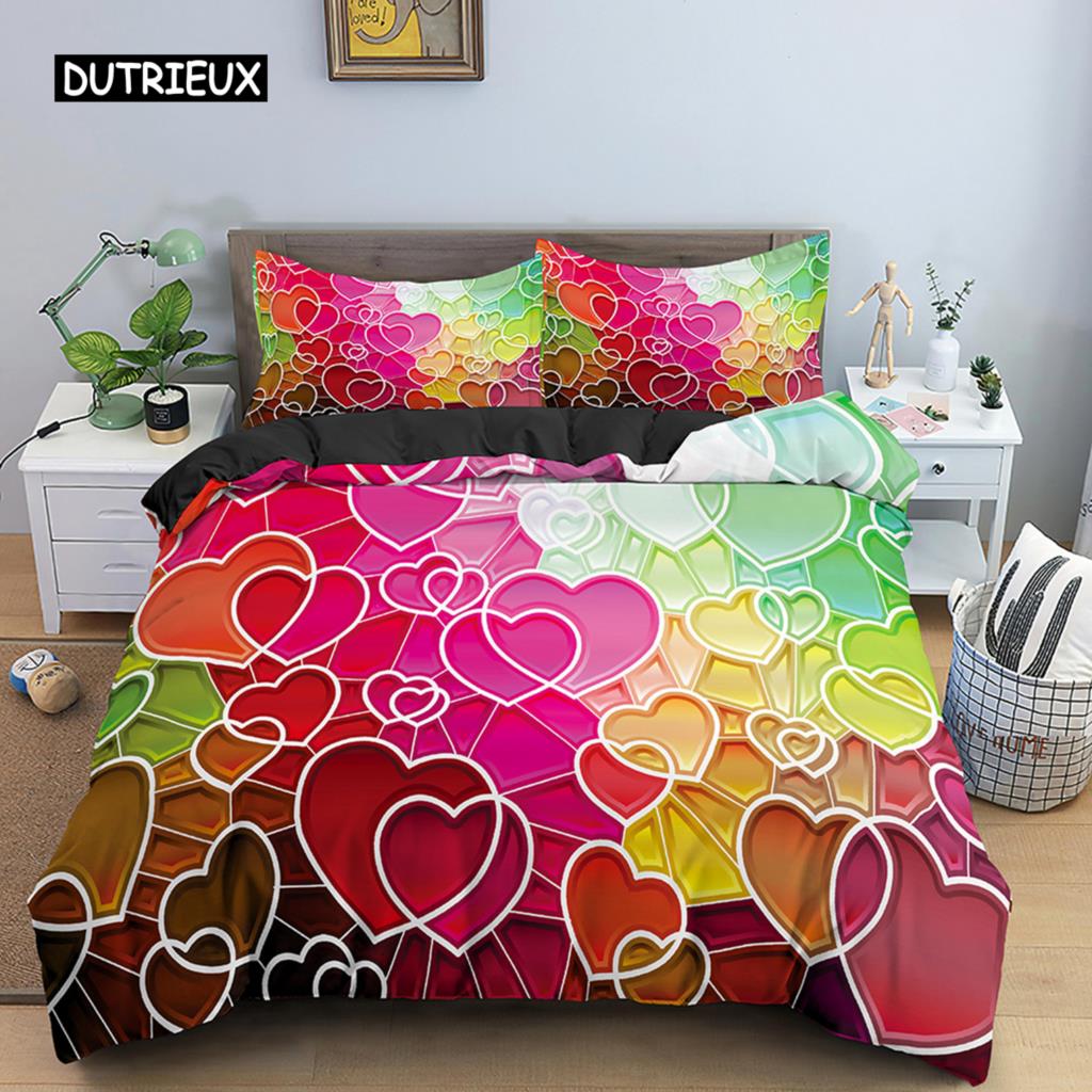 Valentine's Day Wedding Bedding Set 2/3 Pcs Luxurious Rose Love Heart Duvet Cover King Microfiber 3D Red Rose Print Quilt Cover