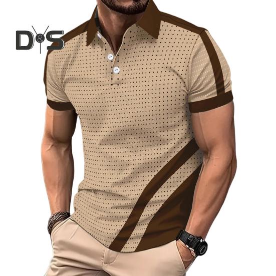 Men's Lapel T-Shirt Slim Fit Polka Dot Polyester Tee Shirt Color Block Summer Casual Short Sleeve Top for Daily Wear Sports Street