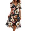 Women V Neck Short Sleeve Casual Dress Floral Print Vintage Style Midi Dress Lightweight Summer Dress for Daily Wear