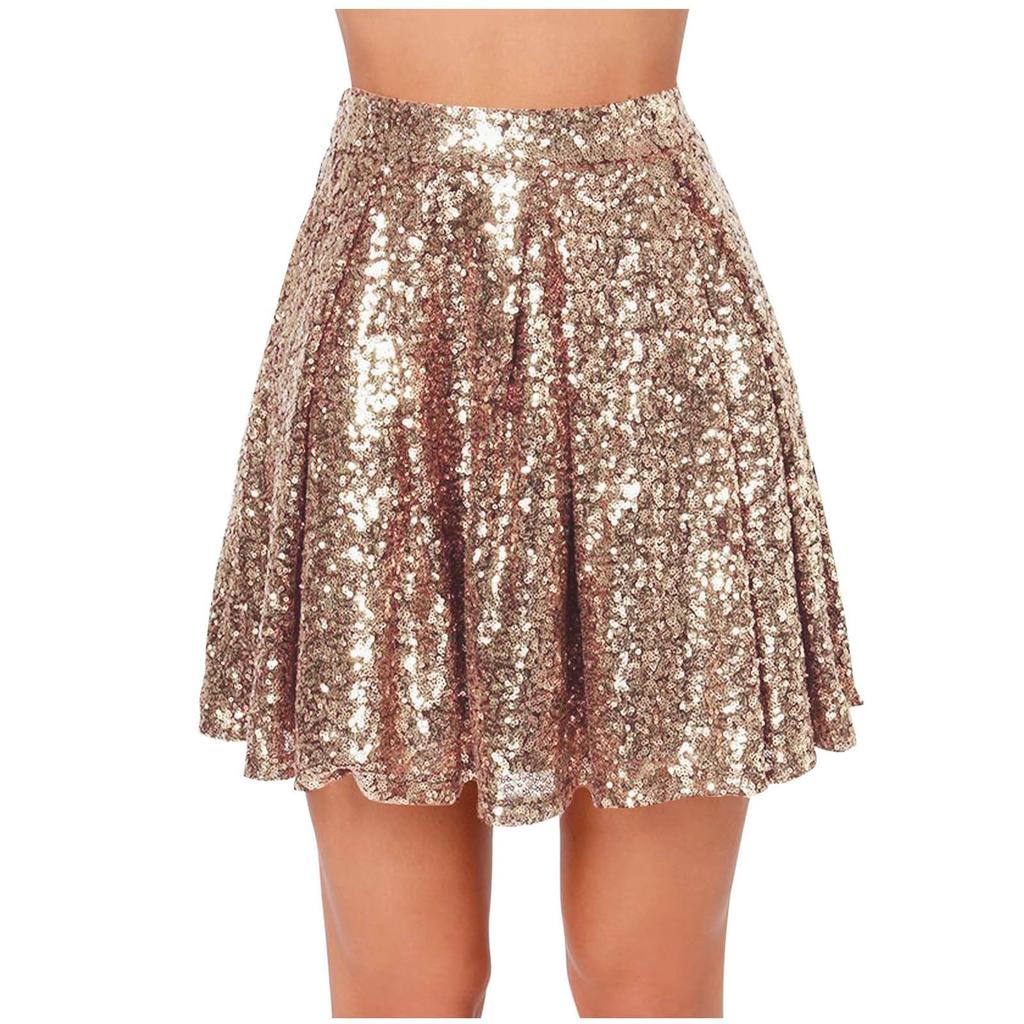 Women's Sequin  Skirt Versatile A-Line Basic Flared Casual Short Skirt