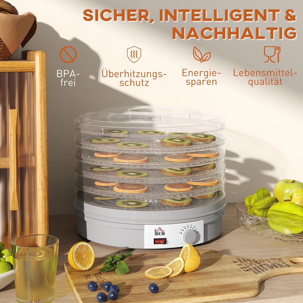 5-tier Food Dehydrator, 245W Dehydrator with Adjustable Temperature Control, Grey
