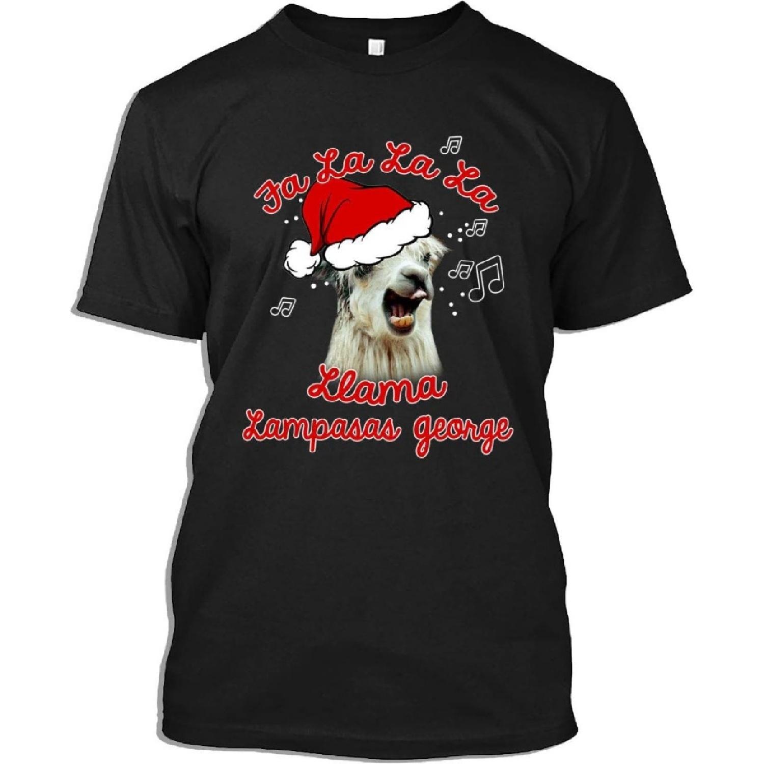 Christmas Tshirt Humorous Christmas Carol Singing Llama, Lampasas George T-Shirt for Men Women (Black - 2XL) XXXXXL разноцветный