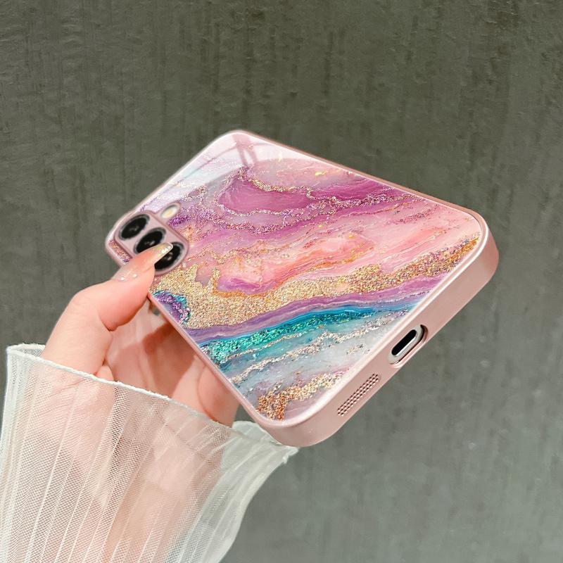 Shiny pink gold texture pattern glass phone case suitable for Samsung Galaxy S26 S25 S24 S22 S21 S20 FE Ultra Plus anti drop