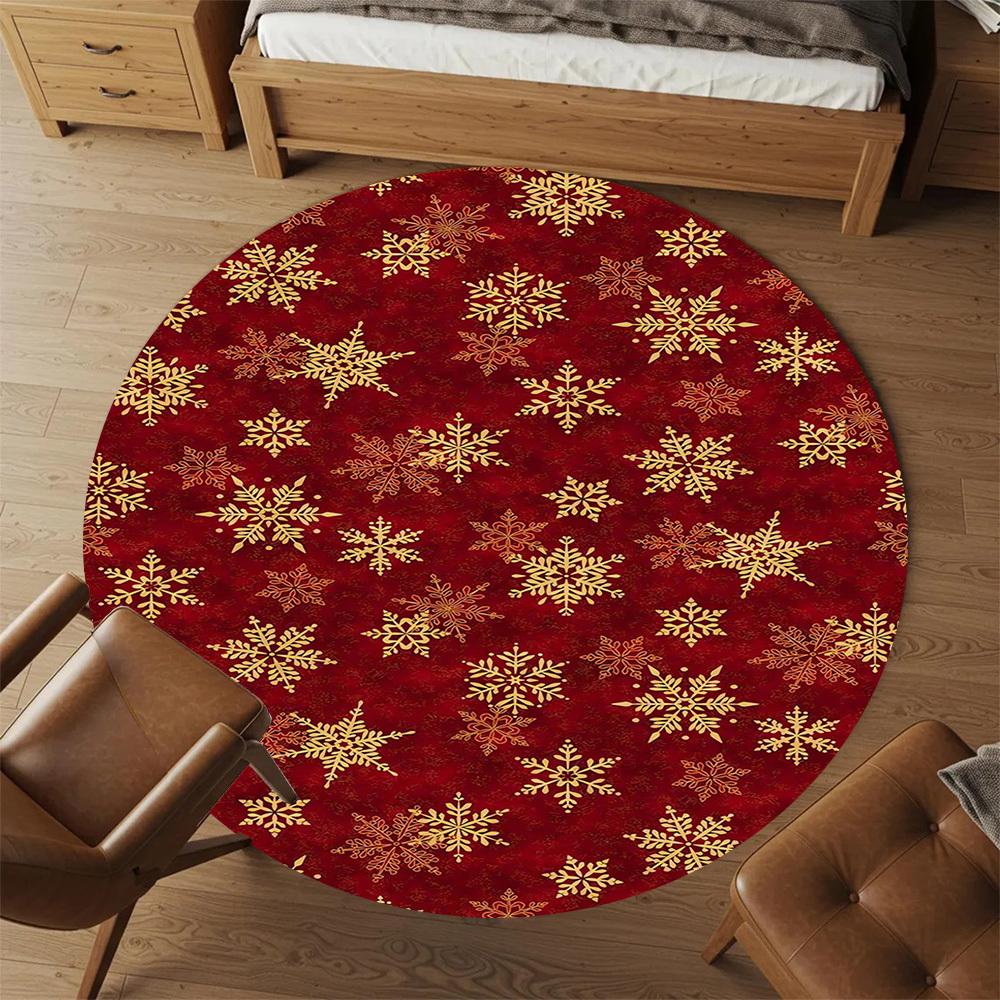 1pc snowflake red Round Chair mat Area Rug - Non-Slip, Floor Mat for Office, Bedroom, home decor Christmas Gift-1002365