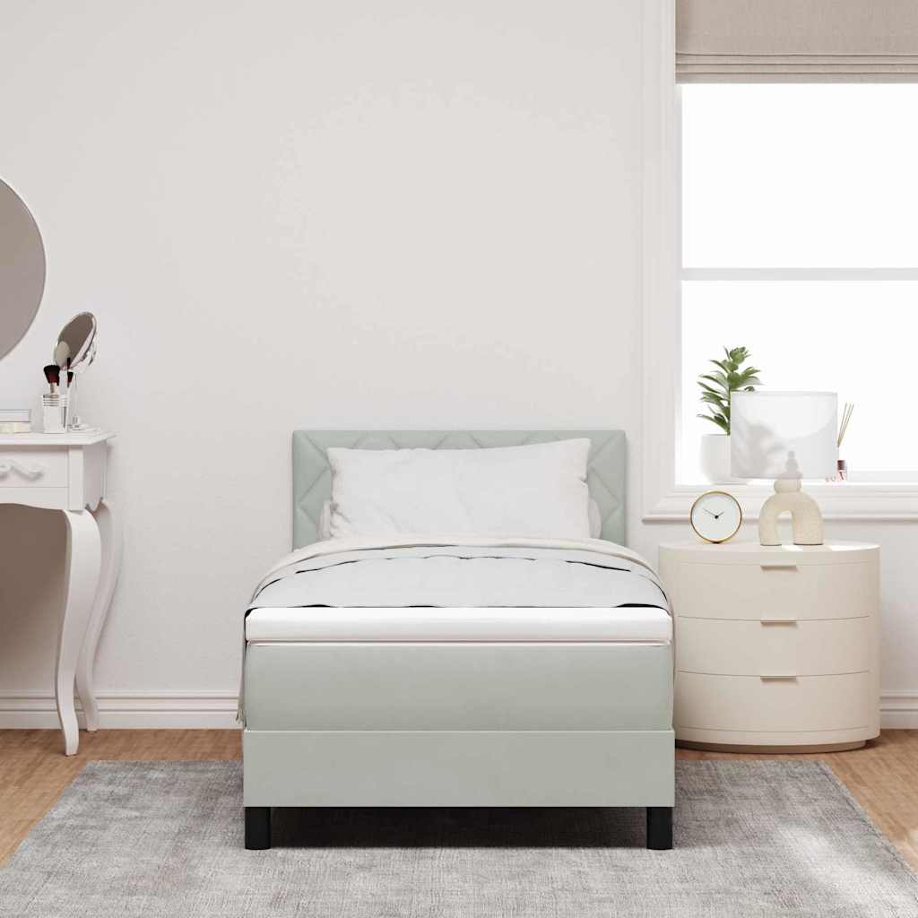 Box Spring Bed with Mattress Light Grey 90 x 200 cm Velvet