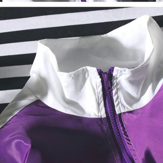 Men Jacket Color Block Hip Hop Zipper Autumn Letters Turndown Collar Coat Windbreaker Streetwear