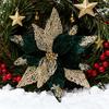 Christmas Glitter Fabric Poinsettia Flowers 11 Inch Large Artificial Sequins Flower Christmas Tree Ornaments