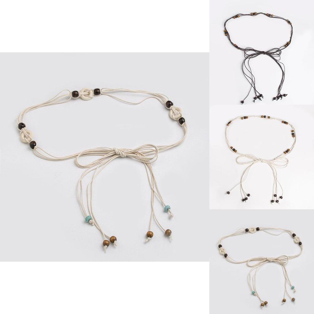 Ethnic Bohemian Waist Rope Cord With Wooden Beads For Relaxed Boho Style