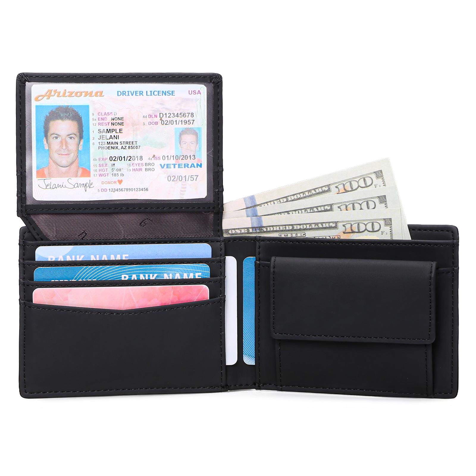 

Мужской кошелек с карманом для монет и окошком для удостоверения личности