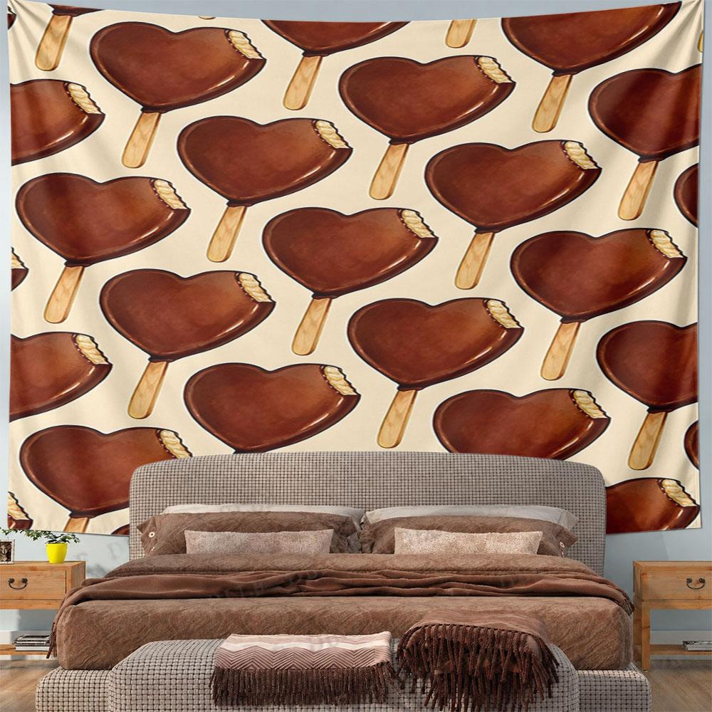 Heart-Shaped Chocolate Ice Cream Pattern Pattern Wall Hanging Tapestry Decorative Tapestry Home Decor for Bedroom and Living Room