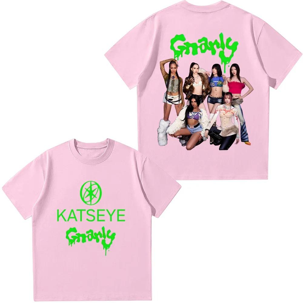 2026 Korean Style Cotton Tees KATSEYE Gnarly Graphic T-shirts Summer Women Men Fashion Casual Streetwear Top Short Sleeve T Shirt Y2K