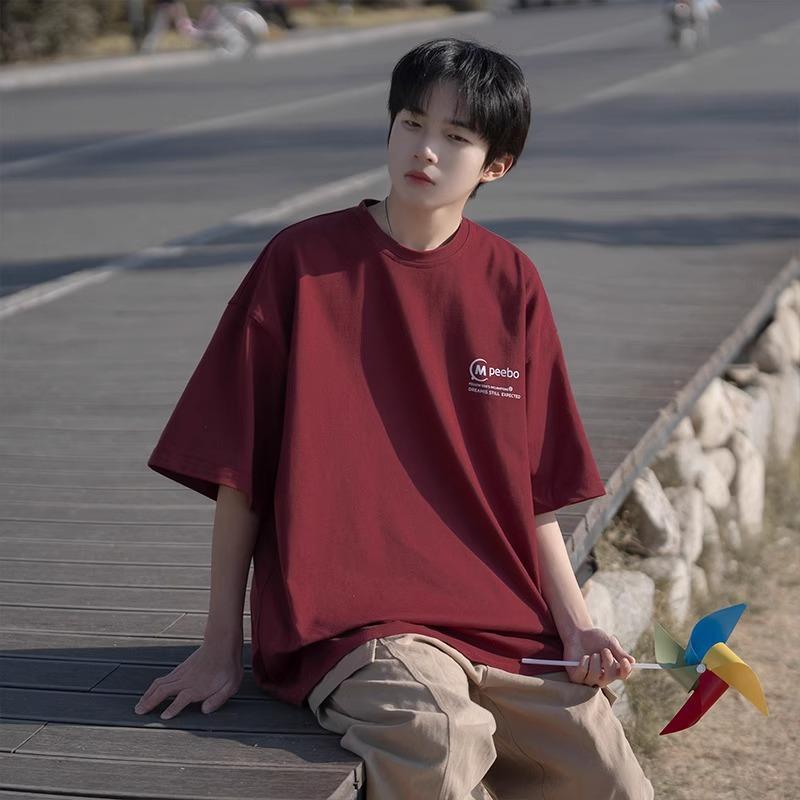 Teenager Summer Casual Loose Letter Printed Oversize Short Sleeve O Neck Men Pullover Cotton T Shirt Top