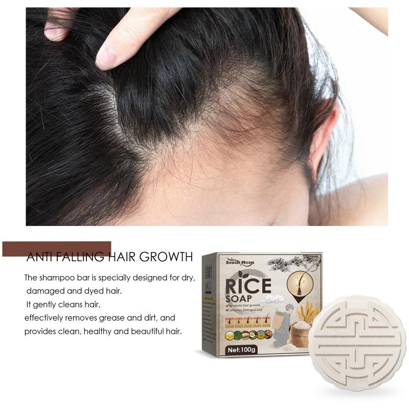 Shampoing au riz, traitement de la croissance des cheveux, contrôle de l'huile, barre de shampoing nourrissante, Anti-perte de cheveux, 100g