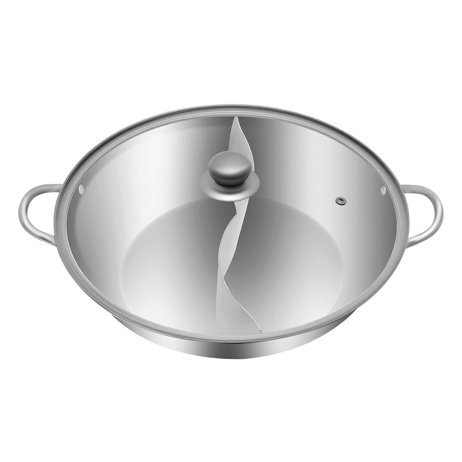 

Dual Side Stainless Steel Hot Pot, 13 Inch Divided Soup Pot with Lid, Professional Mandaring Duck Pot for Induction Cooktop серебряный