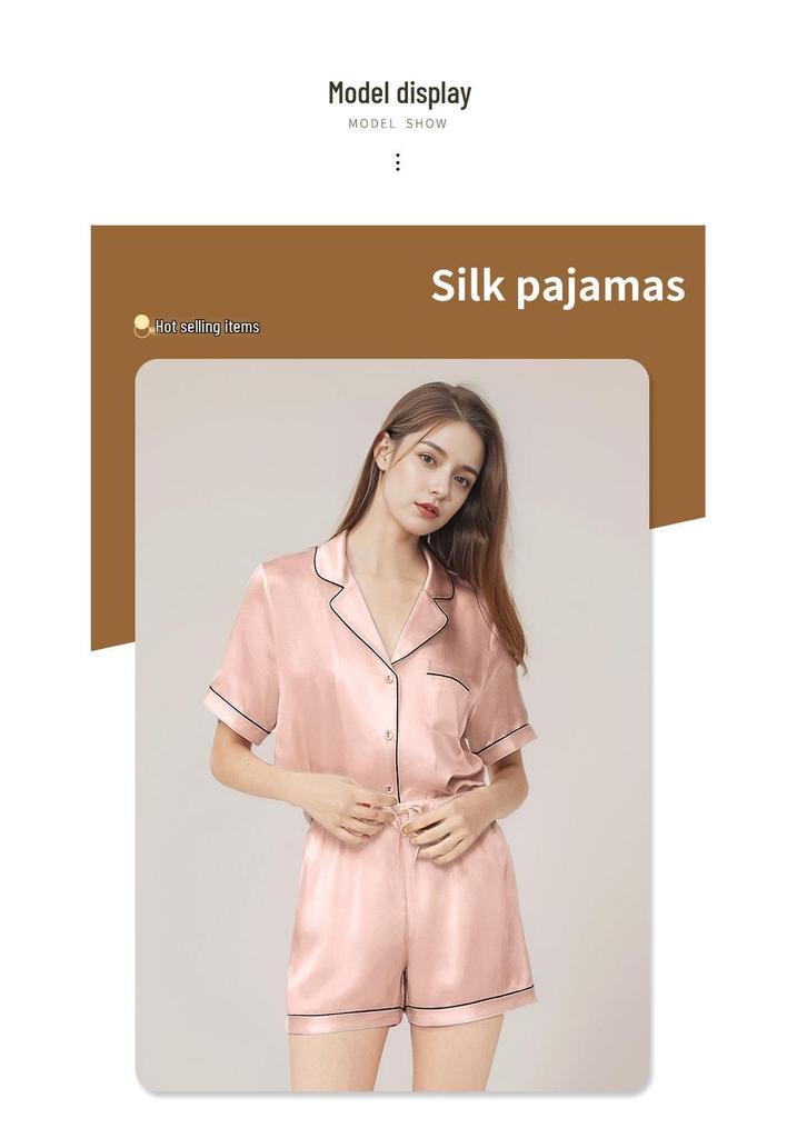 Women's Summer Silk Pajama Set: 100% Mulberry Silk Short Sleeve Luxury Home Wear