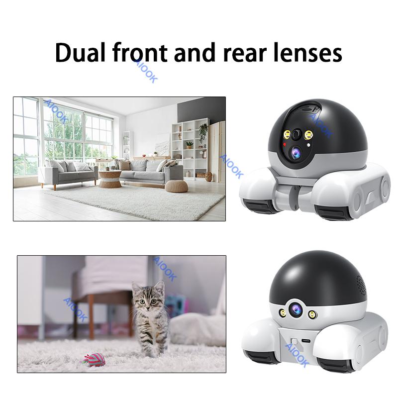 AIOOK With Laser Pointer Pet Camera Dual Lens HD 8MP 4k Wifi Mobile Camera Two Way Intercom Pet Tracking Night Vision Cctv
