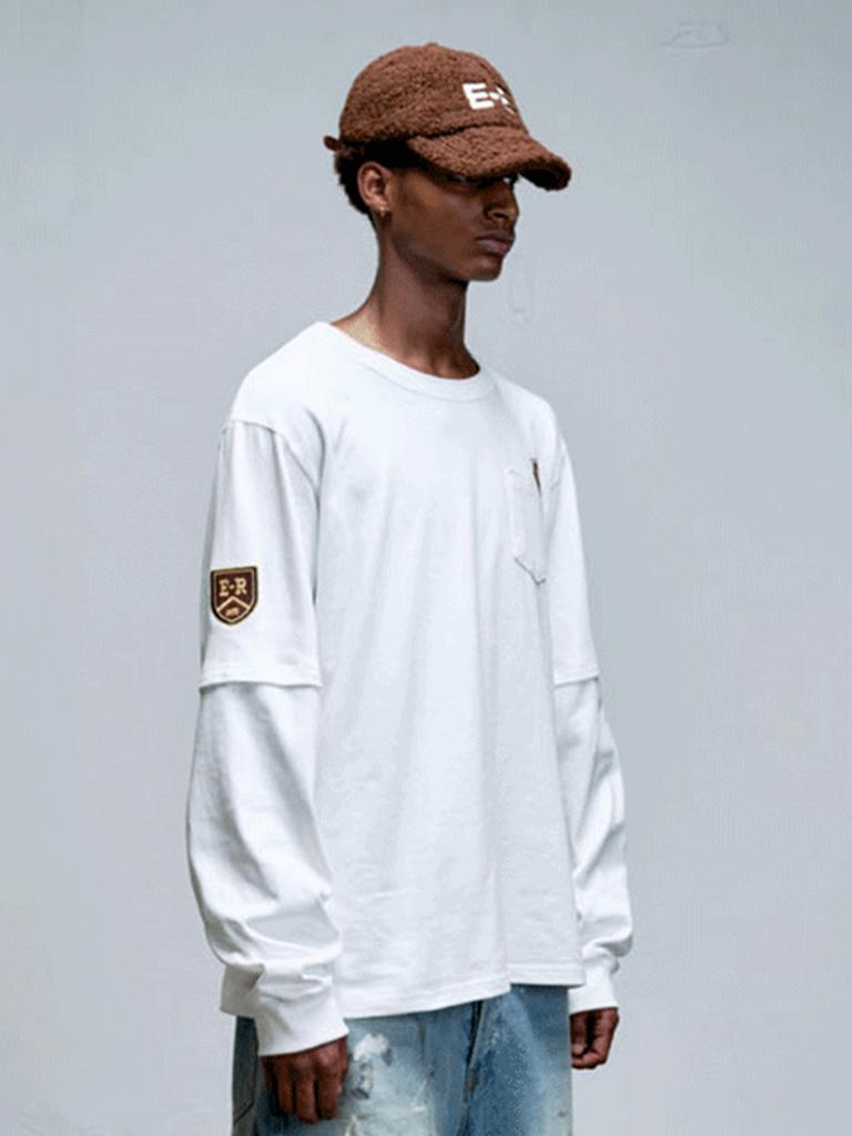 ERER Patch Layered Long Sleeve T-Shirt White