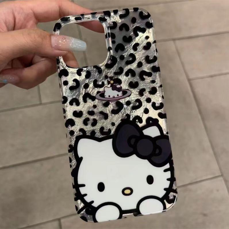 Leopard Print Hello Kitty Compatible with iPhone 16 Pro Max Case 11 Compatible with Apple 14 Anime iPhone XR/X Apple11