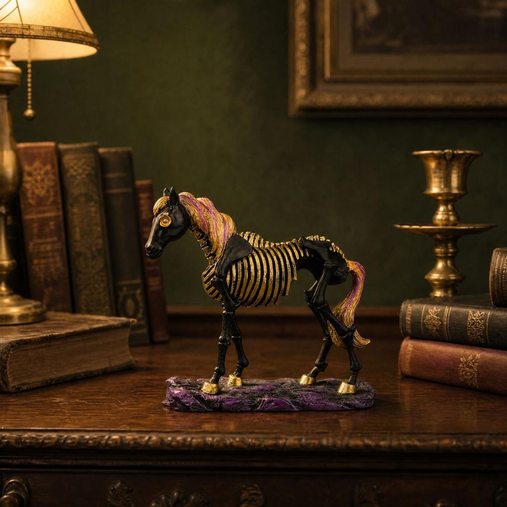Halloween Skeleton Horse Resin Figurine Statue with for Shelf, Table and Mantel Decor