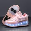 Boys Girls Kids USB Rechargeable Luminous Casual Sneakers LED Light Wheel Outdoor Parkour Roller Skates Sport