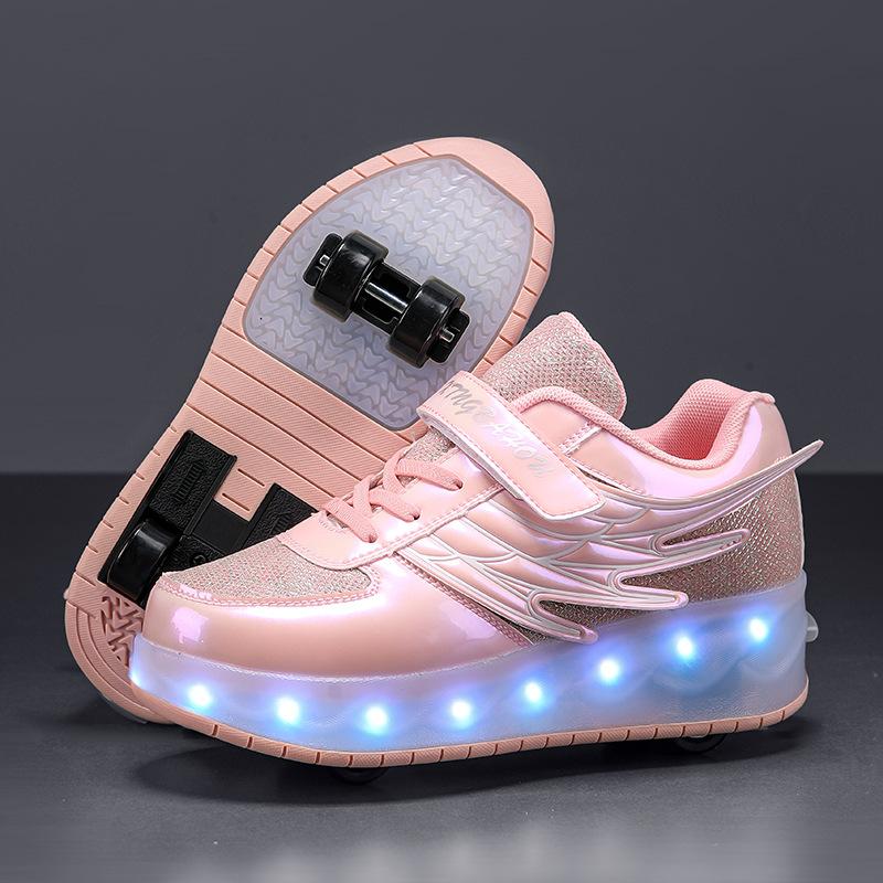 Boys Girls Kids USB Rechargeable Luminous Casual Sneakers LED Light Wheel Outdoor Parkour Roller Skates Sport