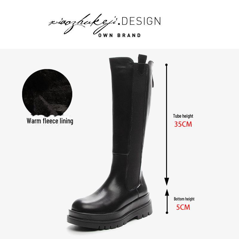 Bottes hautes pour femmes en cuir véritable: Mode Automne/Hiver 2023 Élégant Slim, Style Cheminée à Semelles Épaisses.