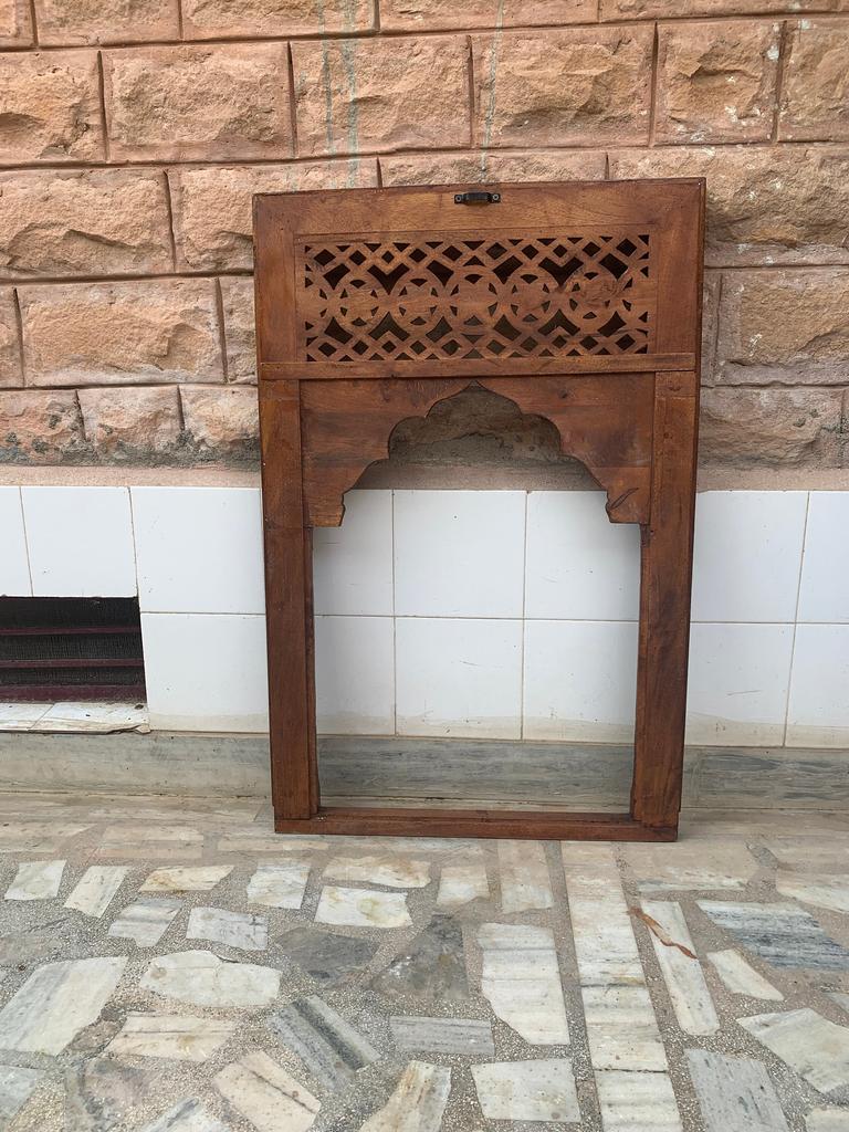 Hand Carved Mango Wood Window Frame: Antique Floral Wall Decor