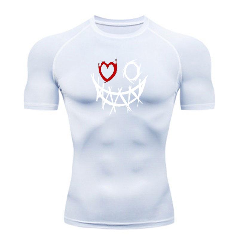 Men's Compression Workout T-Shirt, Barbed Wire Smiley Red He