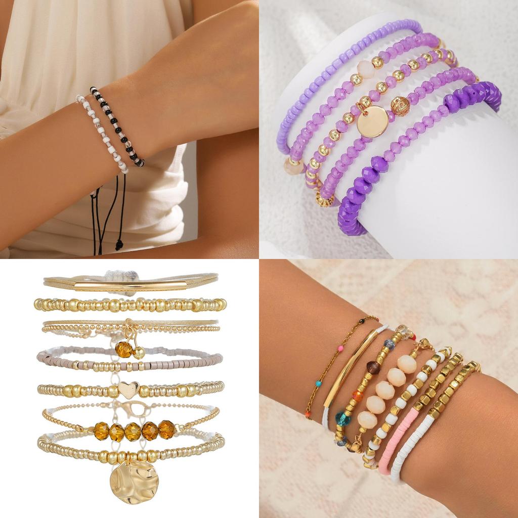 Bohemian Style Beaded Bracelet Set With Glass And Alloy For Women Gift Ideas