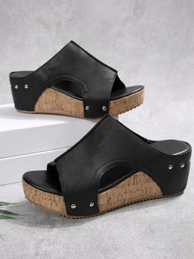 Large size foreign trade slope heel cool slippers 2025 summer new retro platform Roman sandals women's fish mouth muffin slippers