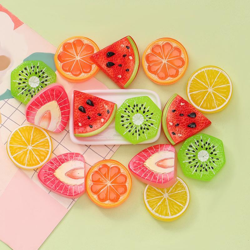 10Pcs Assorted Resin Fruit Decor Pieces Cute Strawberry Lemon Watermelon for DIY Scrapbook Kids Handcraft Projects